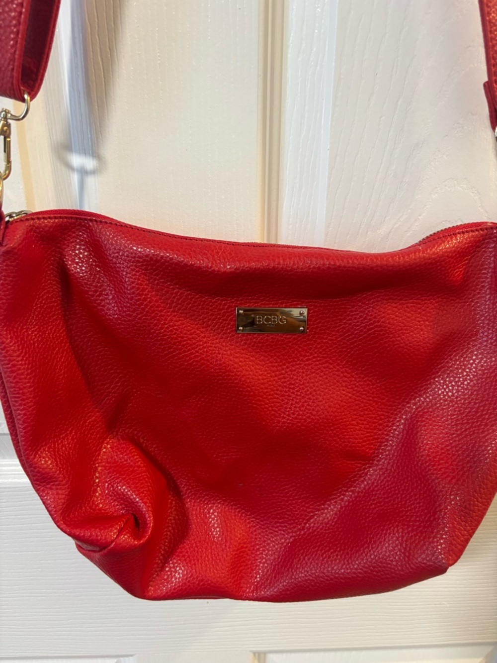 BCBG Red Pebbled Leather Crossbody Shoulder Bag